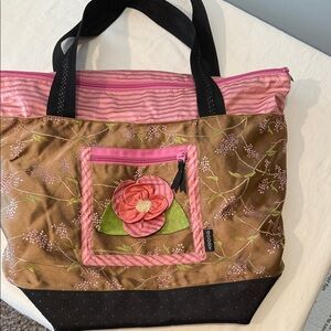 Goody Pink and Brown silk feel lined zip Tote